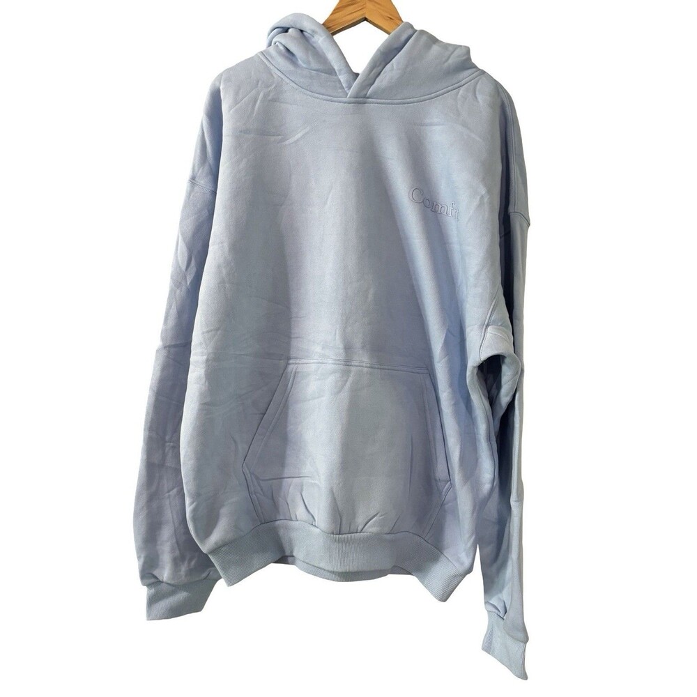 Comfrt Light Blue Fleece Oversized Classic Pullover Pocket Hoodie Large NWOT - Picture 2 of 7